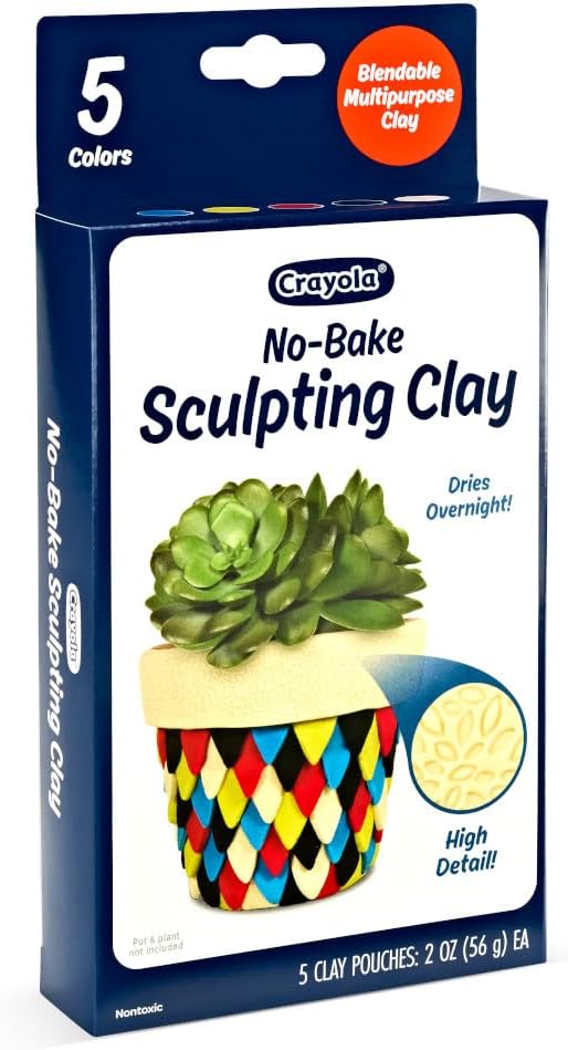 Crayola No-Bake Sculpting Clay 5-Pack – Air-Dry Modeling Clay In Primary Colors, Non-Toxic, For Kids Ages 4+