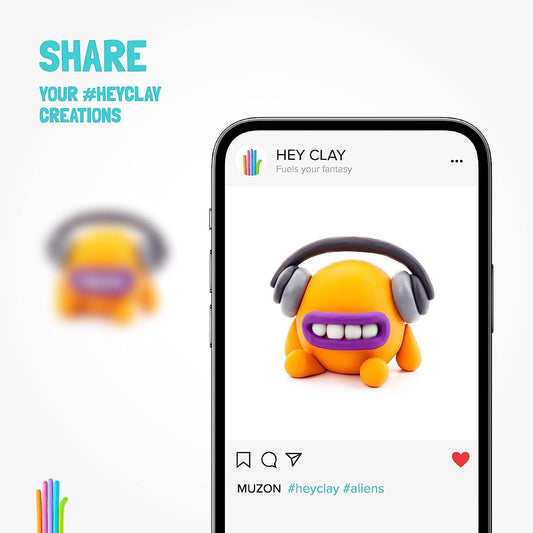 HEY CLAY - Dinos Set - Colourful Modeling Kids - Air Dry Clay Kit 15 cans and Sculpting Tools with Fun Interactive Instructions App, Multicoloured - Marah Kids