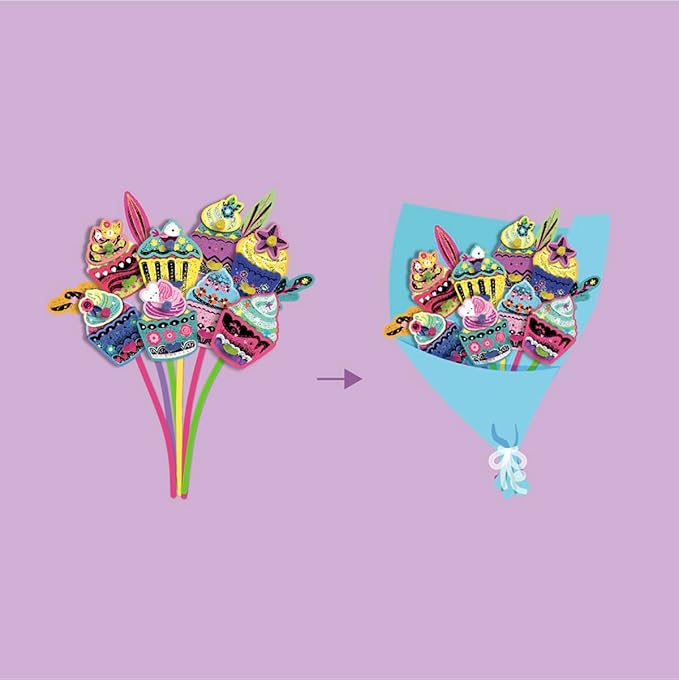 Avenir Scratch Bouquet Kit – Cupcake | Themed Fun! Create Personalized Bouquets with Scratch Sheets, Wrapping Paper, and Ribbon | Step - by - Step Instructions for Kids 3+ - Marah Kids