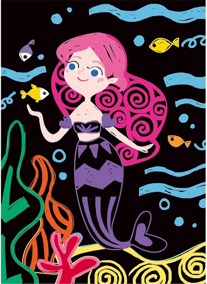 Avenir - Scratch - Little Mermaid Multicolour | Scratch the paper sheets to create colorful designs | Ages 3+ - Marah Kids