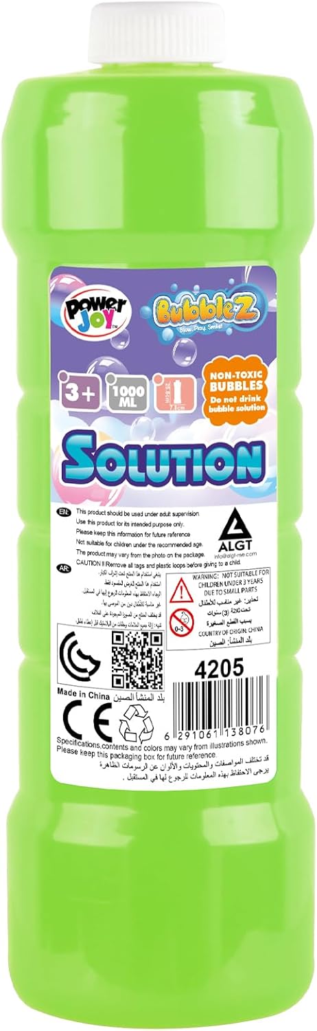 Power Joy Bubble Solution Bottle 1 Litre, Assorted - 1 Piece - Marah Kids