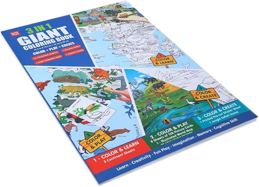 Unik Play - 3 in 1 Giant Coloring Book | Educational Game, Easy to Learn coloring | Boys & Girls Age 6+ - Marah Kids