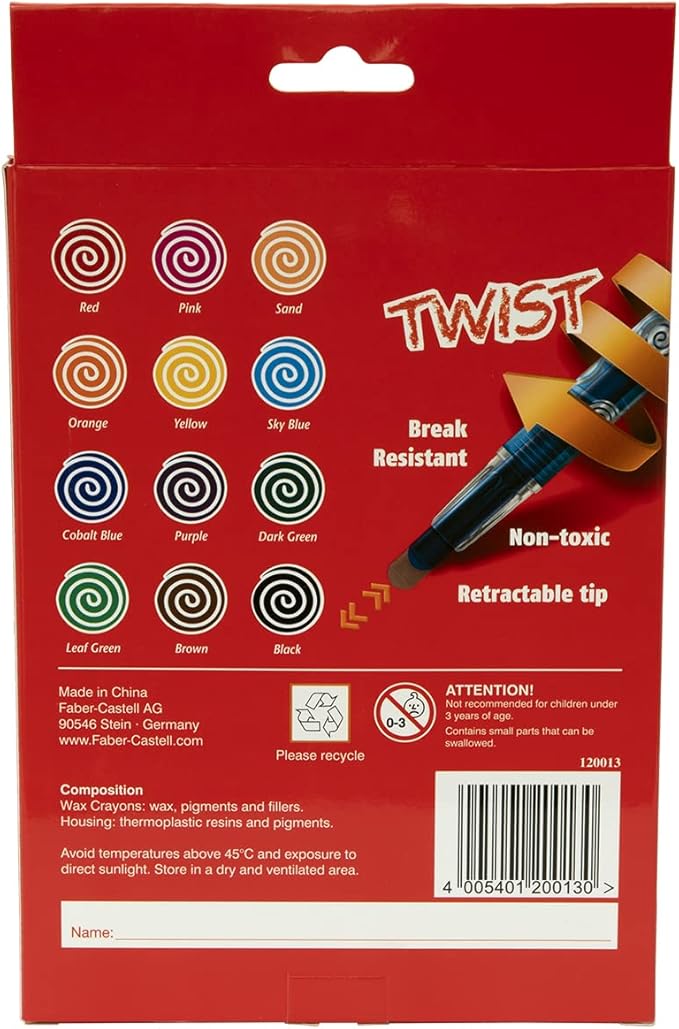 FABER - CASTELL RETRACTABLE WAX CRAYONS 12 COLOR - Marah Kids