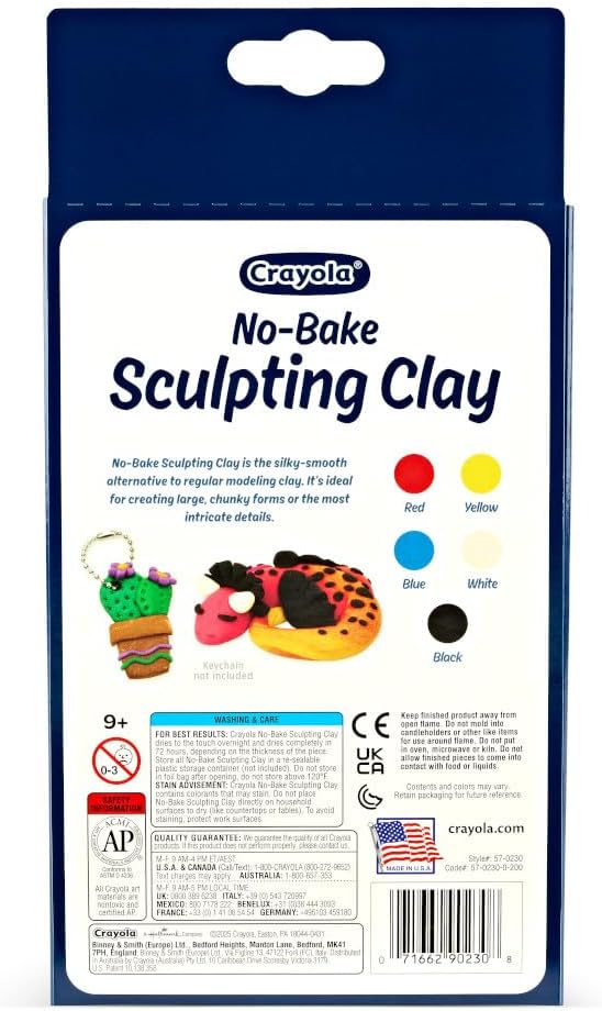 Crayola No-Bake Sculpting Clay 5-Pack – Air-Dry Modeling Clay In Primary Colors, Non-Toxic, For Kids Ages 4+