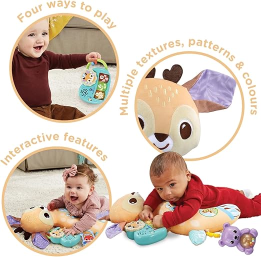 VTech Baby 4 - in - 1 Tummy Time Fawn, Sensory Animal Baby Pillow with Lights, Sounds & Music, Interactive Gift for infants 3, 6, 9, 12 months +, English version - Marah Kids