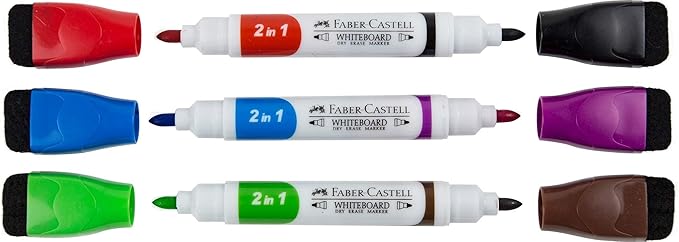 FABER - CASTELL WHITEBOARD (30X25CM) + 3 BI - COLOUR MARKERS SET - Marah Kids