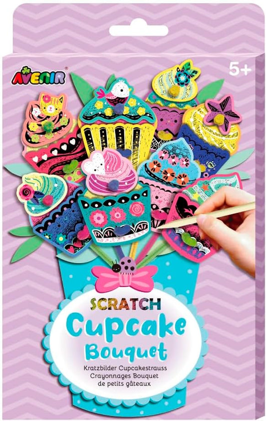 Avenir Scratch Bouquet Kit – Cupcake | Themed Fun! Create Personalized Bouquets with Scratch Sheets, Wrapping Paper, and Ribbon | Step - by - Step Instructions for Kids 3+ - Marah Kids
