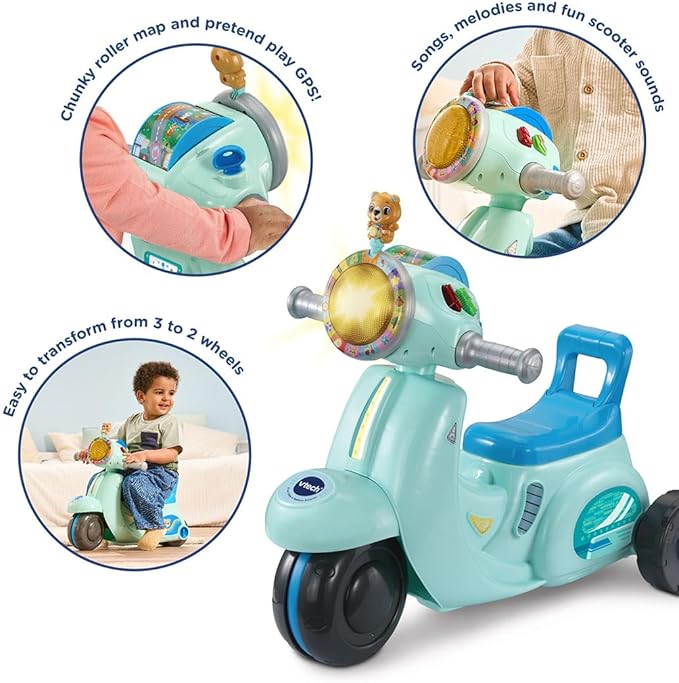 Vtech - 2 - IN - 1 Ride & Balance Scooter - Multicolour | Easily transforms from trike to balance bike. Interactive headlights and roller maps | Suitable ages 12m + up - Marah Kids