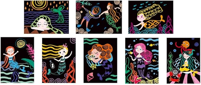 Avenir - Scratch - Little Mermaid Multicolour | Scratch the paper sheets to create colorful designs | Ages 3+ - Marah Kids