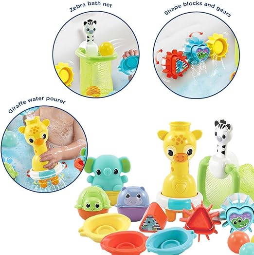 VTech 6 - in - 1 Bath Set, Bathtub Toy with 10+ Accessories Including Stacking & Linking Boats, Shape Sorter, Colourful Balls, Bath Time Gift for Babies & Infants 0, 6, 12 months +, English version - Marah Kids