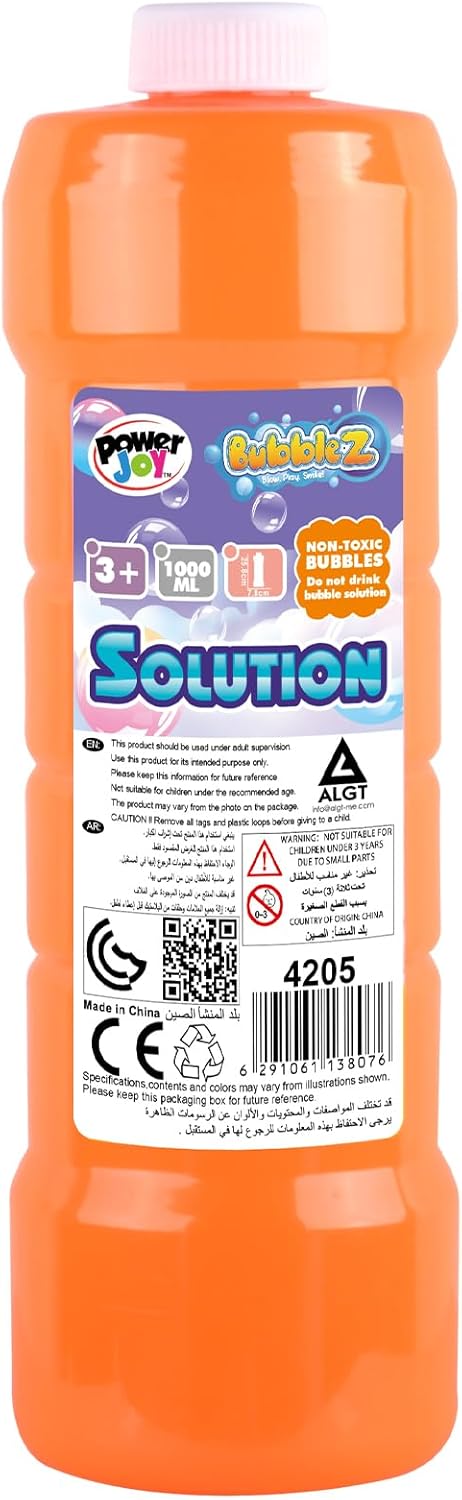 Power Joy Bubble Solution Bottle 1 Litre, Assorted - 1 Piece - Marah Kids