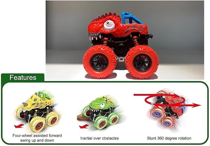 D - Power - Inertia Dinosaur Fleet Toy - Red | Stunt Cars, No Batteries, Perfect Gift for Kids | 3+ - Marah Kids