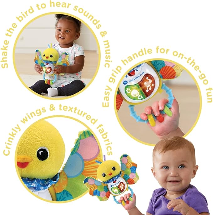 VTech Baby Rattle & Shake Birdie, Sensory Toy with Music, Sounds, Colours, Lights, Interactive Gift for Boys & Girls 3, 6, 12, 18 Months +, English Version - Marah Kids