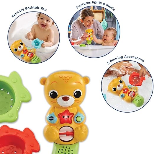 VTech Splashing Fun Otter, Bath Toy for 1 Year Olds + Sensory Bathtub Toy with Lights, Music & 3 Pouring Accessories, Bath Time Gift for Babies & Infants 1, 2, 3 years +, English version - Marah Kids