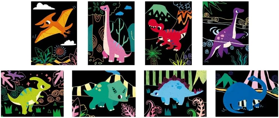 Avenir Scratch Junior My Dinosaur Friends Multicolour | Scratch the paper sheets to create colorful designs | Ages 3+ - Marah Kids