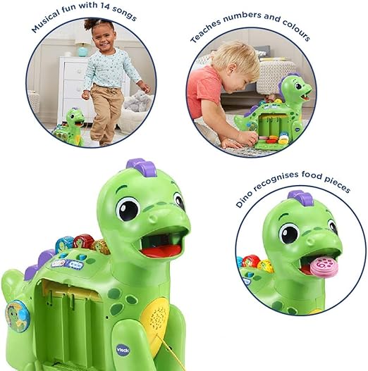 VTech Chomp - along Dino, Musical Toddler Toy, Teaches Numbers, Colours & Food, Interactive Dinosaur Toy for 2, 3, 4+ Year Olds, English Version - Marah Kids