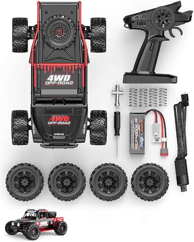MJX - HYPER GO 1/14 Brushless High - Speed RC Car Vehicle Models 60 - 75km/h 3SBattery | 2.4Ghz Off - Road RC Truck | Front and Rear Bone dog shaft is Metal Version | various terrain 4 WHEEL DRIVE |Suitable Ages 14+ (Multicolour) - Marah Kids