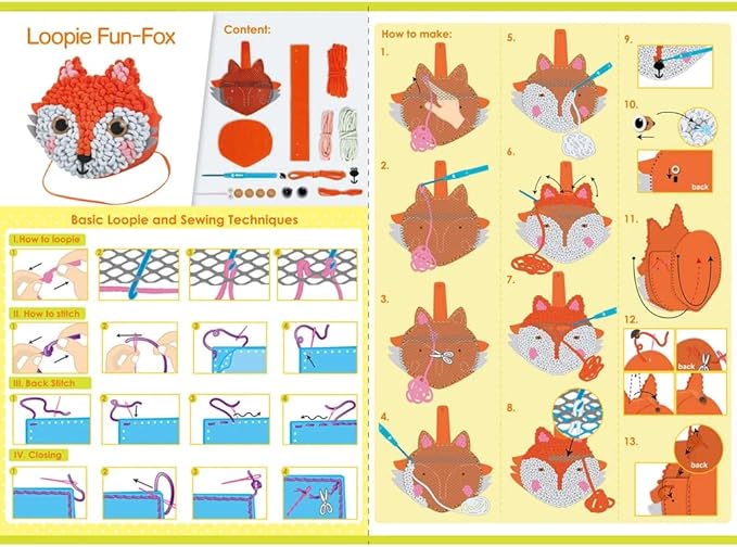 Avenir Loopie Fun – My First Plush Bag Kit is suitable for children ages 3 and above. Enjoy learning to sew with this kit which includes everything you need, felt, thick soft yarn, crochet hook and step by step instrucutions. - Marah Kids