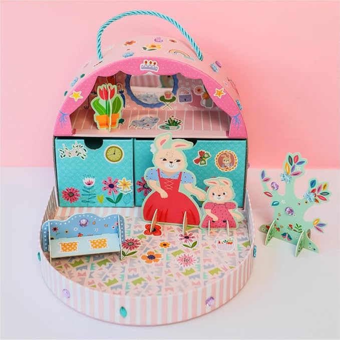 Avenir Little Hands' Play Box - Miss Bunny's Home Multicolour | 3D puzzle and laces to create an awesome bunny town | Ideal ages 3+ - Marah Kids
