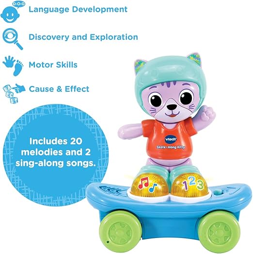 VTech Skate - Along Kitty, Interactive Baby Toy with Lights & Music, Pull Back Gift for Infants 6, 9, 12 months +, English version - Marah Kids
