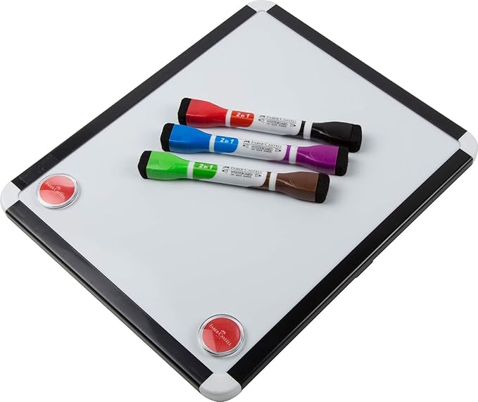 FABER - CASTELL WHITEBOARD (30X25CM) + 3 BI - COLOUR MARKERS SET - Marah Kids