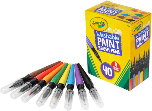 Crayola – Washable Paint Brush Pens | Easy to Remove Paints, 8 Colors, Pack of 40 | 5+ Yrs - Marah Kids