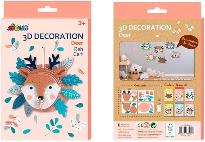 Avenir 3D Decoration - Deer Kit | Turn Your Wall into a Zoo! Create 3D Decorations with Pre - Cut Cardboard Puzzle Pieces | Thoughtful and Creative Gift Option for Kids 3+ - Marah Kids