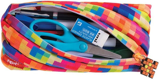 ZIPIT - Pixel Pencil Case for Kids, Large Capacity Pencil Pouch, Holds Up to 30 Pens, Made of One Long Zipper! (Multi) - Marah Kids