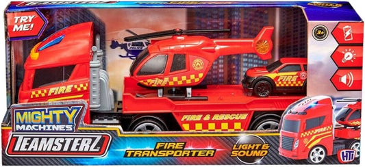 D - POWER Teamsterz Fire Transporter Play Vehicle Set with Helicopter & Car | Easy to carry and transport | Suitable for children aged 3 years and above - Marah Kids