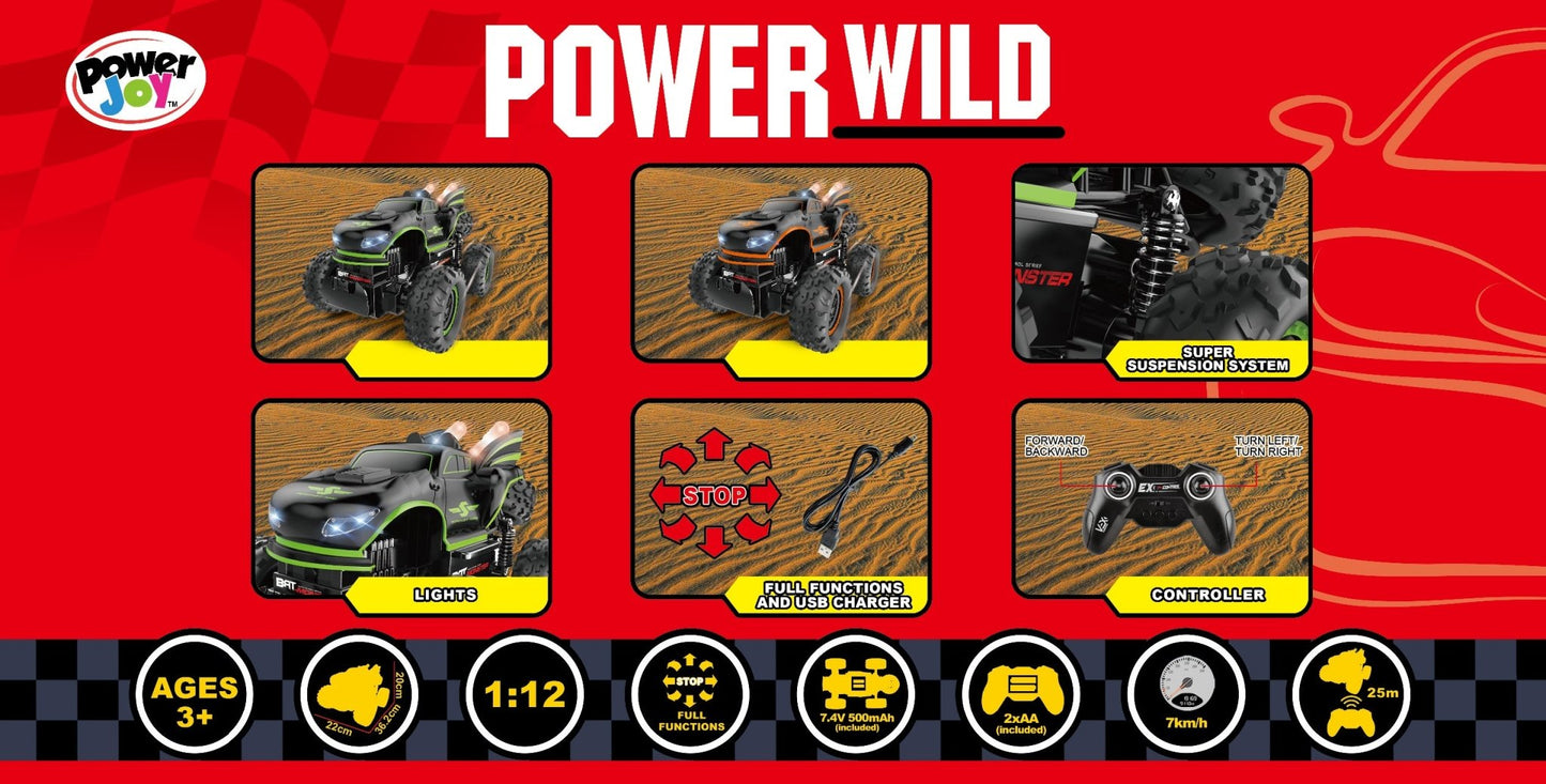 Power Joy - Power Wild Remote Control Monster Truck - Color May Vary - 1 Pc - Marah Kids