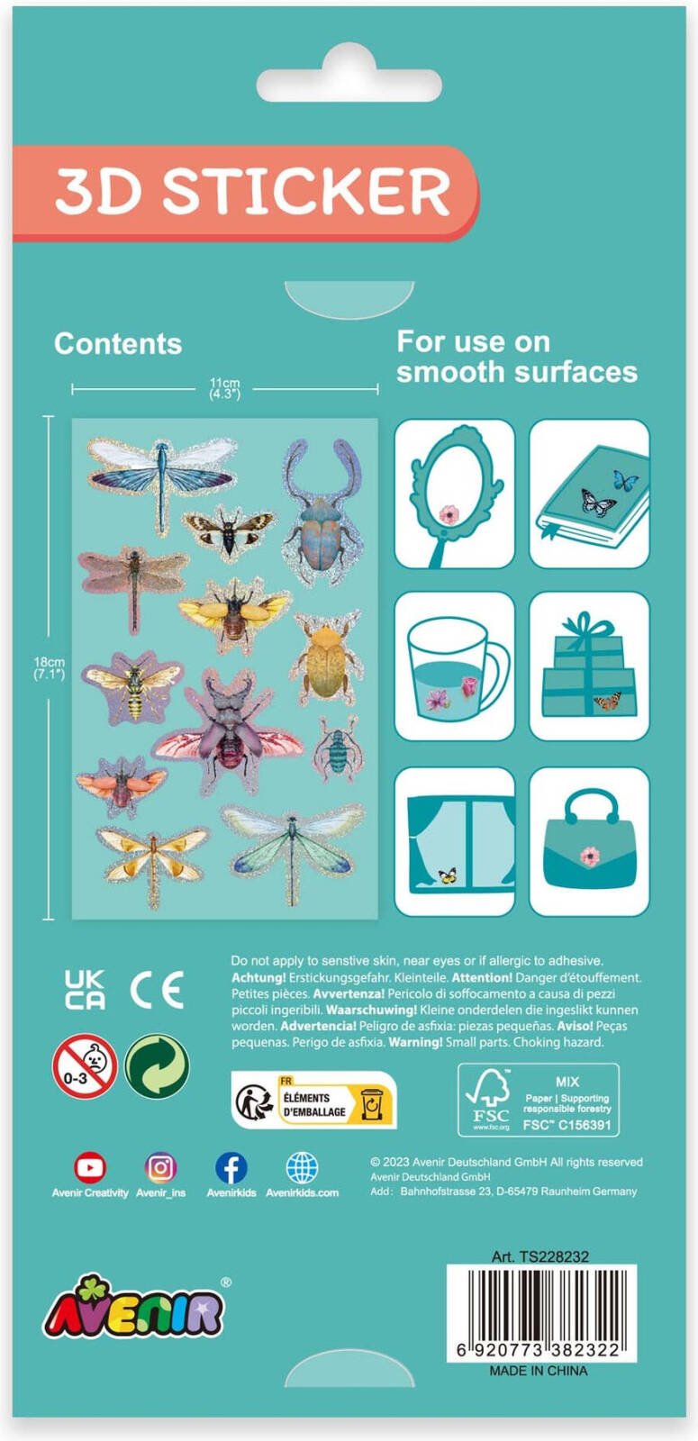Avenir - 3D Stickers 10 pack - Insect Multicolour | These beautiful and realistic - looking 3D stickers pop out to showcase a gorgeous collection. | ages 3+ - Marah Kids