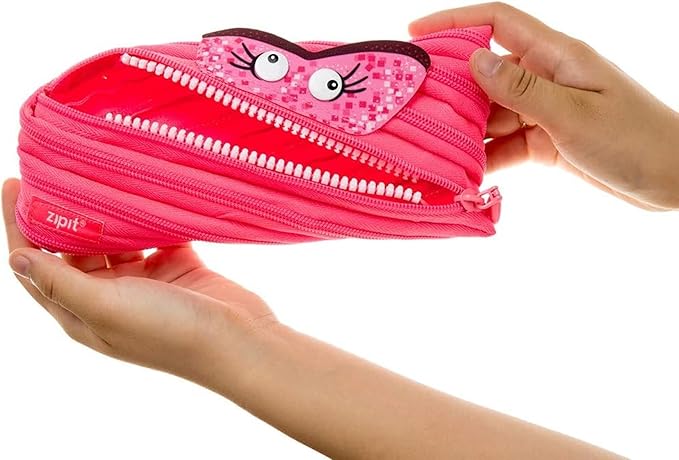 ZIPIT - Talking Monstar Pencil Case for Kids, Cute Pen Pouch Holds Up to 30 Pens, Made of One Long Zipper! (Dazzling Pink) - Marah Kids