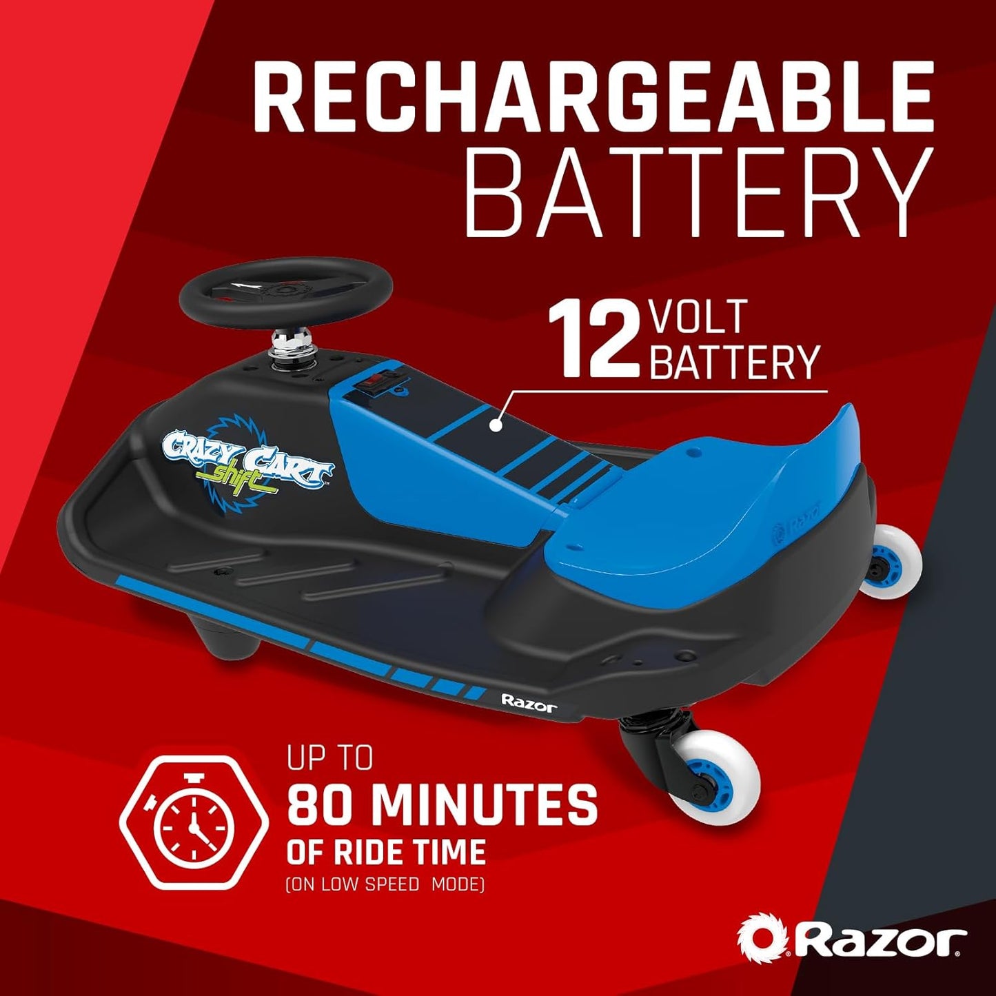 عربة Razor Crazy Cart Shift باللون الأزرق بسرعة 13 كم/ساعة 6+