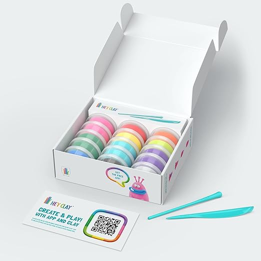 HEY CLAY - Monsters Set - Colourful Modeling Kids - Air Dry Clay Kit 15 cans and Sculpting Tools with Fun Interactive Instructions App, Multicoloured - Marah Kids