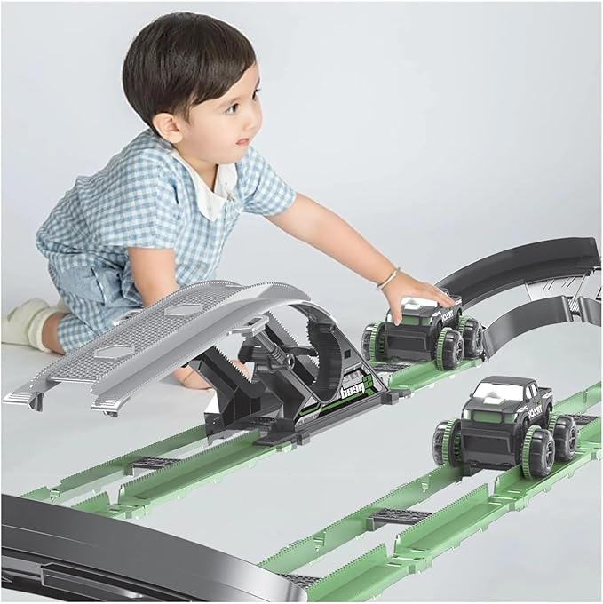 D - POWER – Electric Rolling Stunt Car Track | DIY Free Build Track, Changeable Assembly | 54pc Set, Kids Age 3+ - Marah Kids