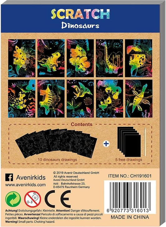 Avenir - Mini Scratch Book Dinosaurs | easy - to - use activity book is perfect for unleashing your child's imagination and creativity, while also fostering essential skills such as motor skills, hand - eye coordination, and manual dexterity | Ages 3+ - Marah Kids