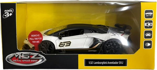 D - power MSZ – Lamborghini Aventador SVJ - White| Die - Cast Replica, Ultimate Collector's Item, Super Cars | Toy Vehicles, Metal Toy Car Model - Pull Back Collection | Size - 1:32, For Kids 3+ - Marah Kids