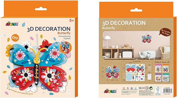 Avenir 3D Decoration - Butterfly Kit | Turn Your Wall into a Zoo! Create 3D Decorations with Pre - Cut Cardboard Puzzle Pieces | Thoughtful and Creative Gift Option for Kids 3+ - Marah Kids