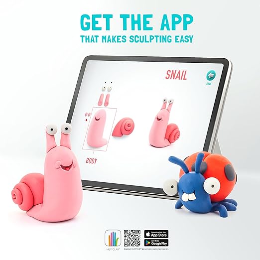 HEY CLAY - DIY Bugs: Snail, Dragonfly, Ladybird Plastic Creative Modelling Air - Dry Clay For Kids 6 Cans - Marah Kids