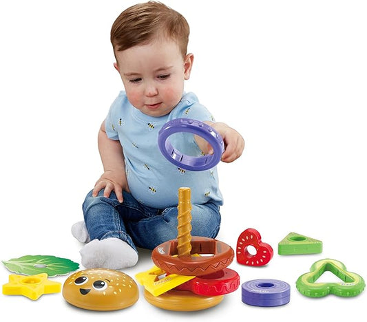 Vtech Baby Build - a - Burger – Stacking & Sorting Toy with 6 Food Pieces, Shape Matching, Spinning & Color Play | for Babies 18–24 Months+ - Marah Kids