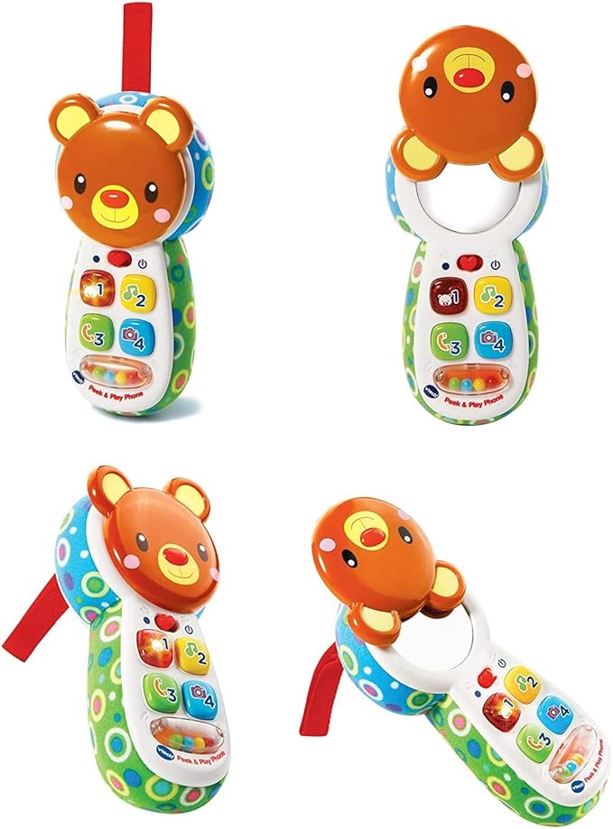Vtech - Peek - A - Boo Musical Phone - Multicolour | Colourful phone features 4 press buttons introducing feelings, numbers, colours, and first words.| suitable ages 3+ up - Marah Kids