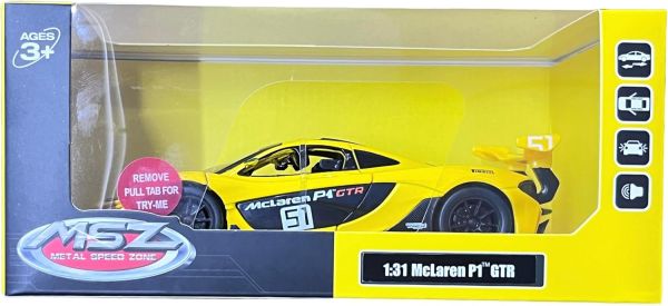 D - power MSZ – McLaren P1™ GTR - Yellow | Die - Cast Replica, Ultimate Collector's Item, Super Cars | Toy Vehicles, Metal Toy Car Model - Pull Back Collection | Size - 1:31, For Kids 3+ - Marah Kids