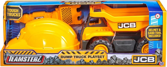 D - POWER Teamsterz JCB 10" Dump Truck Sand Tool and Helmet Playset | Construct the ultimate playtime | Design free - moving wheels for push - along fun | Suitable for children aged 3 + and above - Marah Kids