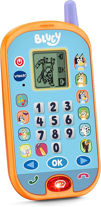 Vtech Bluey Ring Ring Learning Phone (Orange) Chat with Bluey and Bingo for a fun, interactive | Change the ringtone, adjust brightness, and more, mimicking real phone functions | promoting interactive play and early learning. - Marah Kids