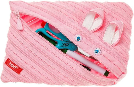 ZIPIT - Animals Pencil Case for Kids, Holds Up to 30 Pens, Machine Washable, Made of One Long Zipper! (Bunny) - Marah Kids