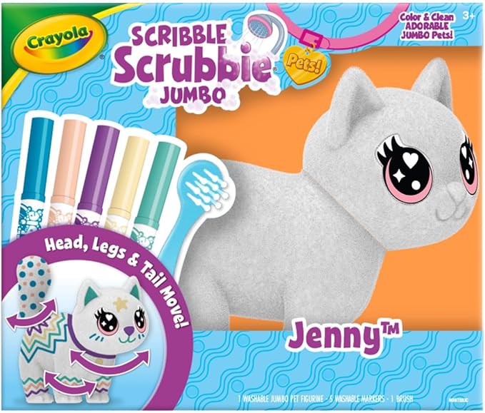 Crayola Scribble Scrubbie Jumbo, Large Posable Animal Toy, 6 Inches, Toy Cat For Girls & Boys, Animal Grooming Toy 3 Years +