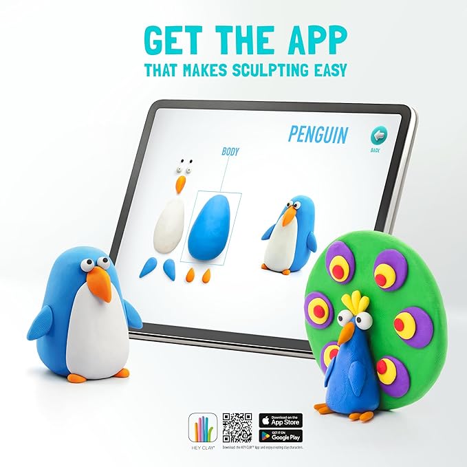 HEY CLAY - Birds Set - Colourful Modeling Kids - Air Dry Clay Kit 15 cans and Sculpting Tools with Fun Interactive Instructions App, Multicoloured - Marah Kids