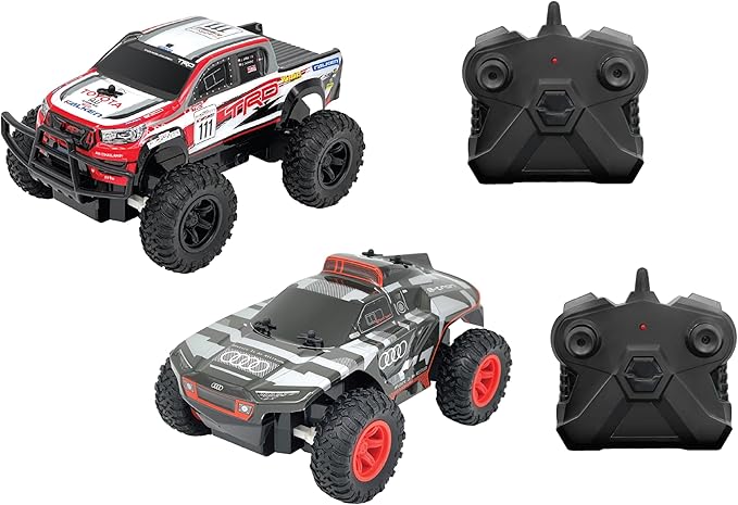 D - power - 1:24 Scale Twin RC Car Set – AUDI RS Q e - tron Dakar Rally & TOYOTA HILUX AXCR | 2.4GHz Remote Control Off - Road Truck Set with Batteries Included | For Kids Ages 6+ - Marah Kids
