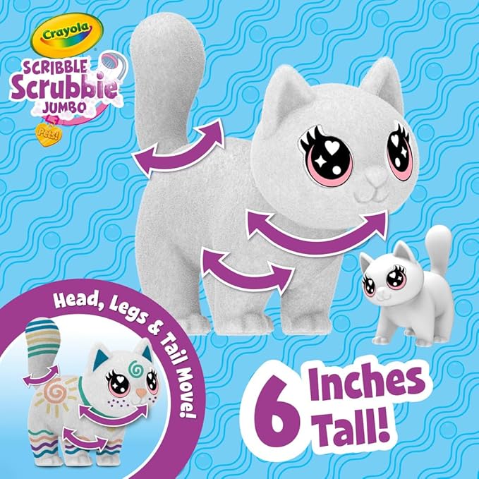 Crayola Scribble Scrubbie Jumbo, Large Posable Animal Toy, 6 Inches, Toy Cat For Girls & Boys, Animal Grooming Toy 3 Years +