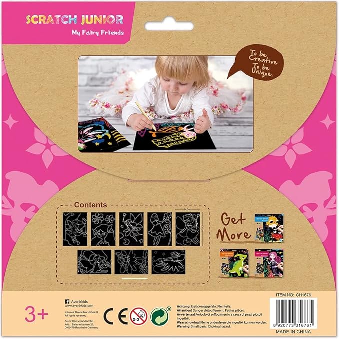 Avenir - Scratch Junior - My Fairy Friends | Multiple Pieces Included: Each kit includes 8 scratch pictures measuring 14.5x20cm | Ages 3+ - Marah Kids